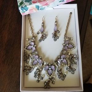 Rose & Crystal Rhinestone Necklace& Earrings Set